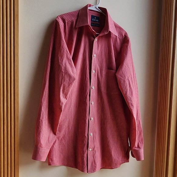 Stafford Red Check Button Down Shirt Size Large - Picture 3 of 16